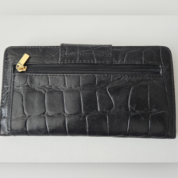 Fossil Issue 1954 Line Cow Hide Leather Crocodile Embossed Black Bifold Wallet - Picture 2 of 11